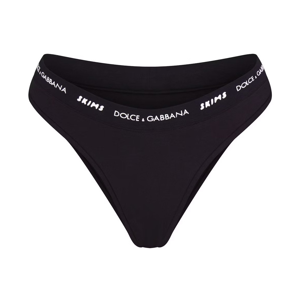 NWT DOLCE&GABBANA X SKIMS COTTON JERSEY CHEEKY TANGA BLACK ONYX SIZE SMALL